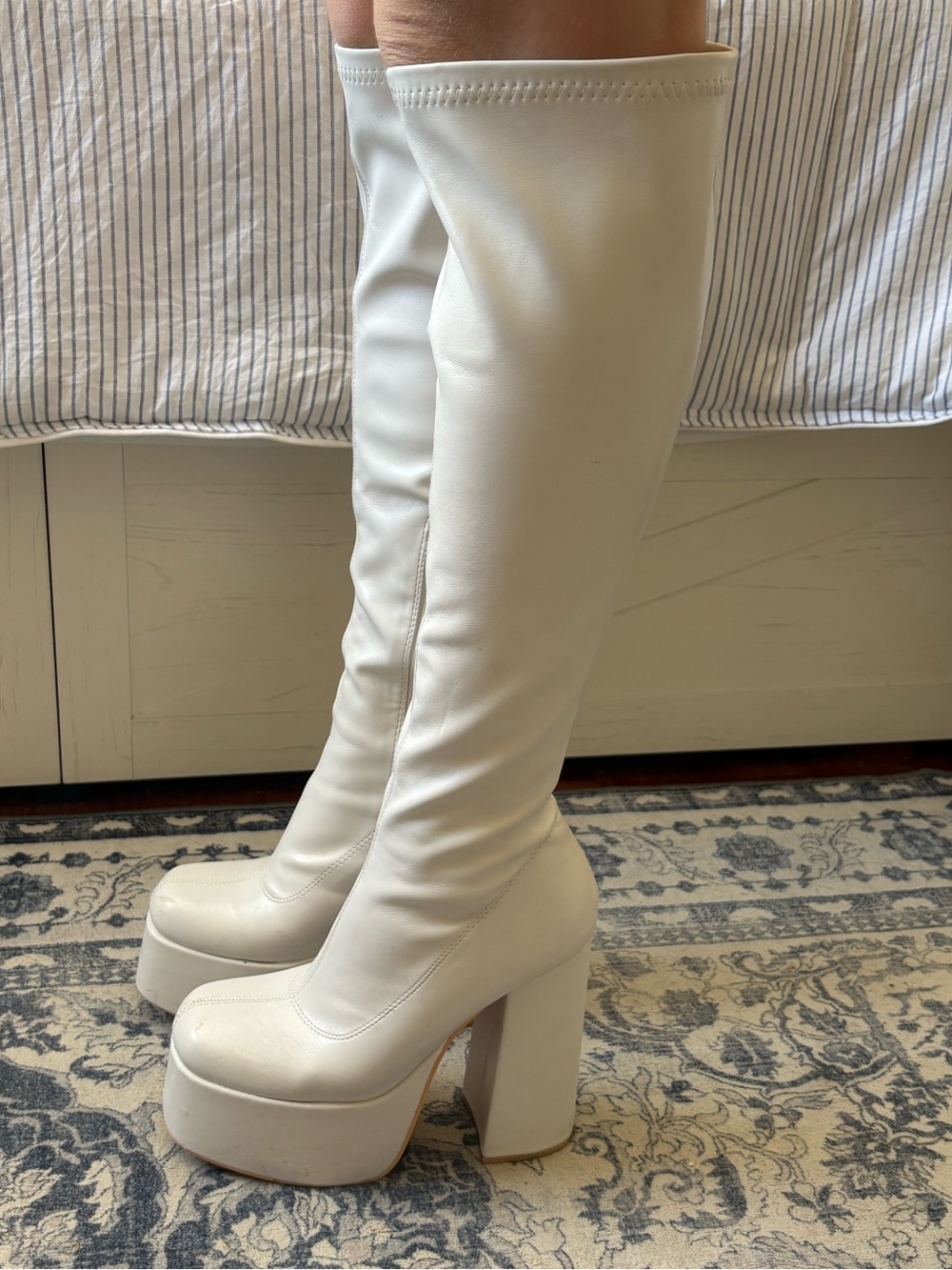 White Platform Knee-High Women's Boots